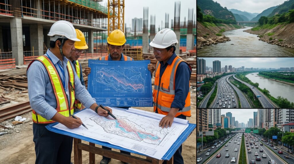 Стройка и инфраструктура: ход работ по дорогам, мостам, аэропортам и соцобъектам - иллюстрация